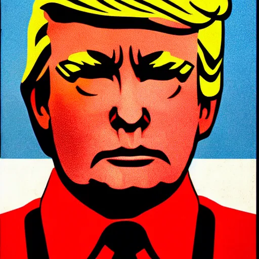 Image similar to ussr propaganda art demonstrating red army soldier looking as donald trump in world war two, pop art, detailed face