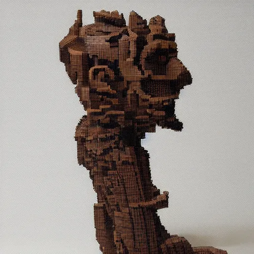 Prompt: a pixelated wood sculpture designed by hsu tung han