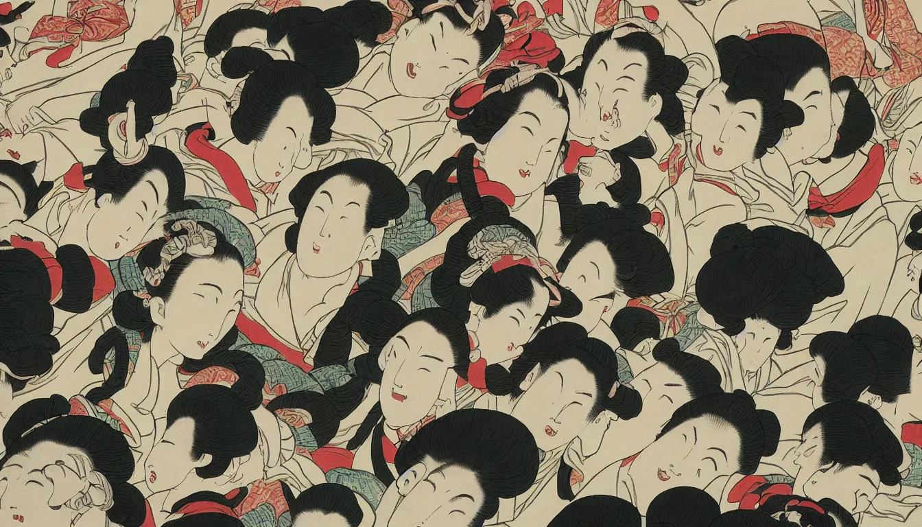 Prompt: dance party, close up, by hokusai