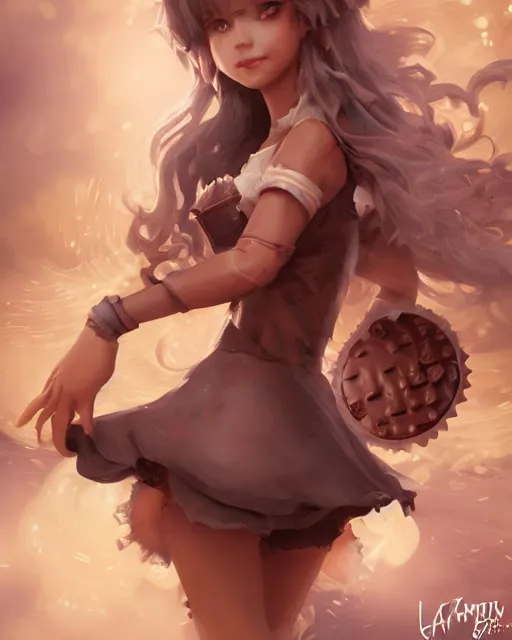 Image similar to a ( girl as personification of chocolate cupcake ), fantasy bakery, digital art by artgerm, krenz cushart, laurie greasly, wlop, intricate, ( highly detailed figure ), sharp focus, smooth, epic composition, joyful, unreal engine