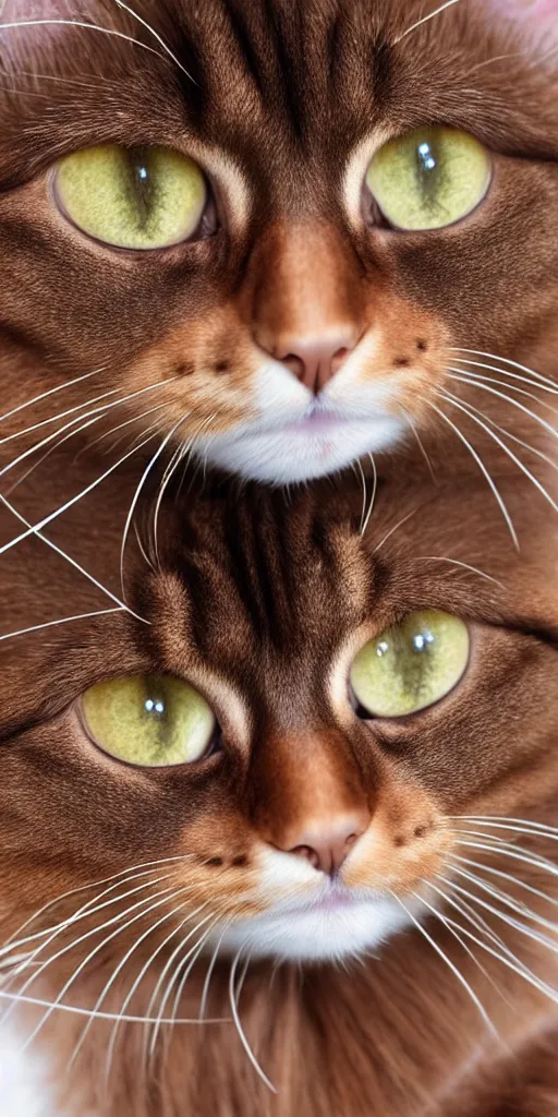 Prompt: long haired abyssinian cat, chocolate brown, hyper realistic portrait, cute