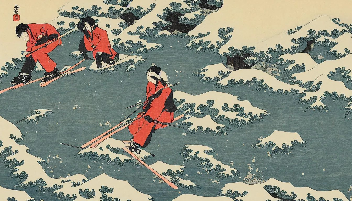 Image similar to skier by hokusai, ultra detailed