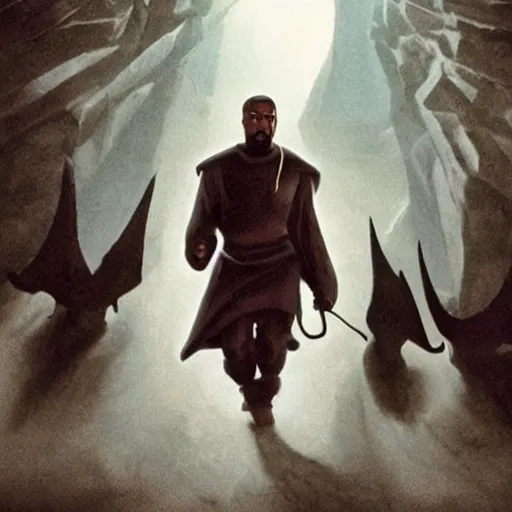 Image similar to kanye west on a quest in lord of the rings