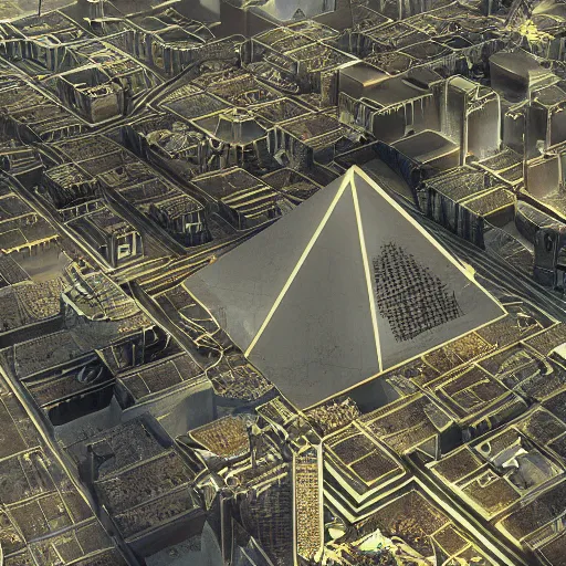 Image similar to a city with an egiptian pyramid futuristic super detailed photorealistic