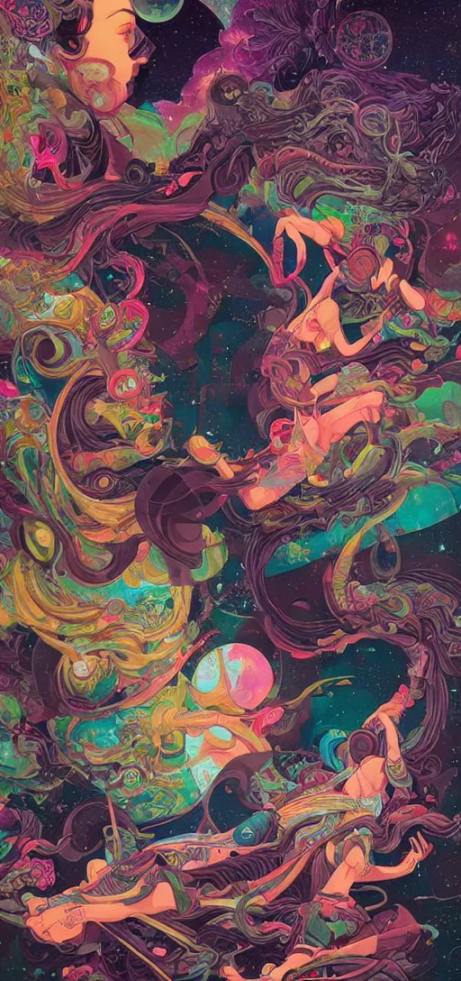 Image similar to Tristan Eaton, victo ngai, peter mohrbacher, artgerm scene of distant galaxy. psychedelic. neon colors