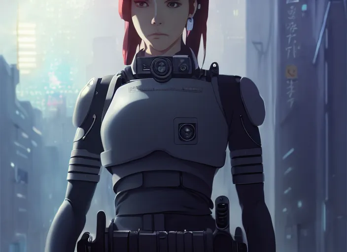 Image similar to a film still portrait of a bionic female cop, finely detailed features, minions, cinematic lighting, perfect art, night cyberpunk city, intricate, anime, minion, gapmoe grimdark, artstation, trending on pixiv fanbox, painted by greg rutkowski makoto shinkai takashi takeuchi studio ghibli, akihiko yoshida, 4 k