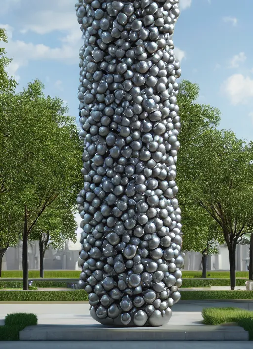 Prompt: highly detailed realistic architecture 3 d render of a futurisctic metallic stele made from balls standing in a city park, archdaily, made in unreal engine 4 octane render