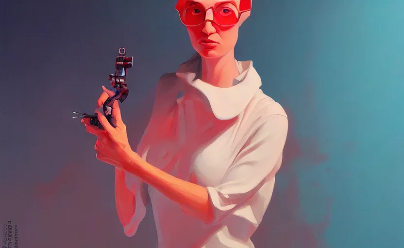 Prompt: Portrait of a cute woman, very coherent, painted by painted by Benjamin Björklund, painted by Edward Hopper, Wayne Barlowe, painted by James Gilleard, airbrush, art by JamesJean