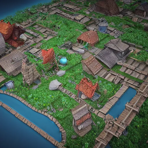 Image similar to vexel map of a fantasy world town : : terrain cartography, fantasy aesthetic, autodesk 3 d rendering, v - ray collection, maverick studio, arnold 3 d render, blender render, indigo renderer, redshift render, enscape render, maxwell render, luxcorerender, renderman, lumion render, marmoset render