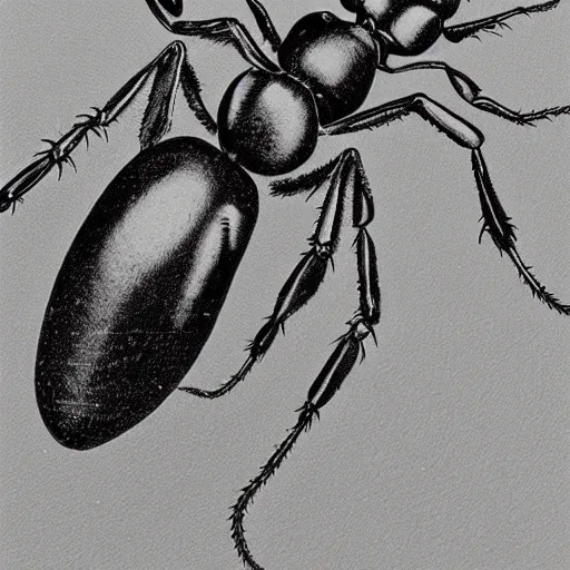 Image similar to fireant, black and white, botanical illustration