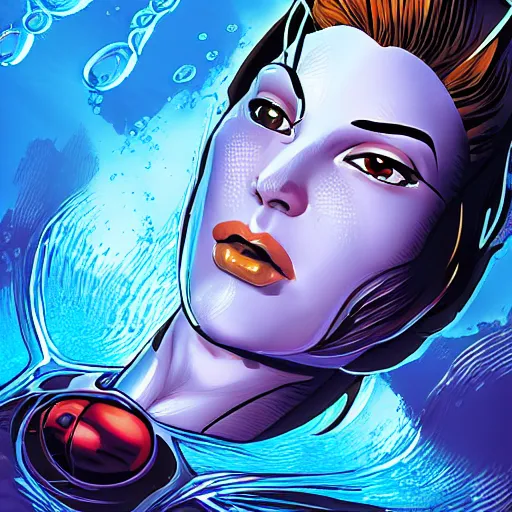 Prompt: underwater portrait of a female android, by MARVEL comics