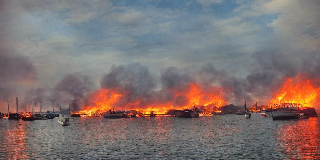 Image similar to boat harbor on fire by david burton