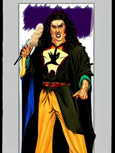 Image similar to weird al as a wizard, serious expression, in the style of frank frazetta