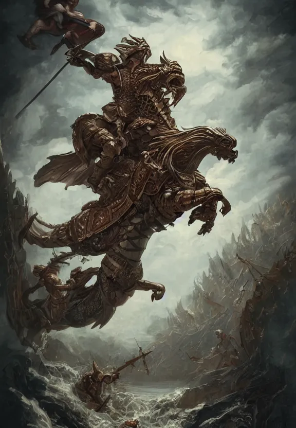 Image similar to [St.Georges slaying the dragon, checkered. Propaganda! poster!!!, intricate, elegant, highly detailed, digital painting, artstation, concept art, matte, sharp focus, illustration, octane render, unreal engine, photography]