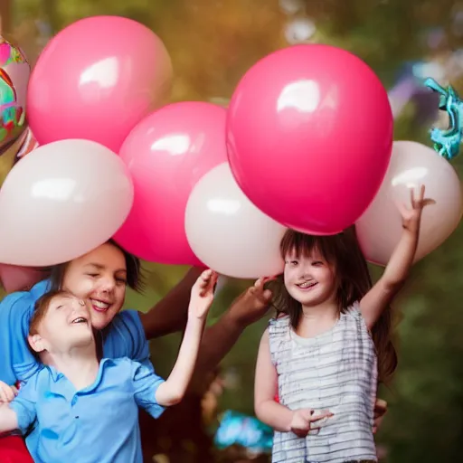 Prompt: plenty of birthday balloons with a smiling face