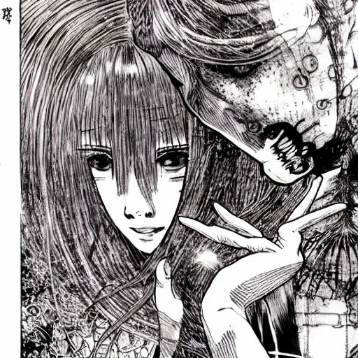 Image similar to “ art by junji ito and yoshitaka amano ”