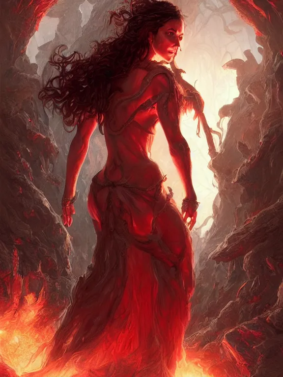 Prompt: Jennifer Connelly opening the door to hell, red lighting, time warping, D&D, fantasy, highly detailed, digital painting, trending on artstation, concept art, sharp focus, illustration, art by artgerm and greg rutkowski and magali villeneuve