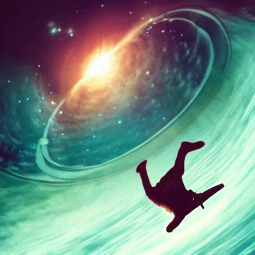 Image similar to astronaut falling into a interstellar black hole