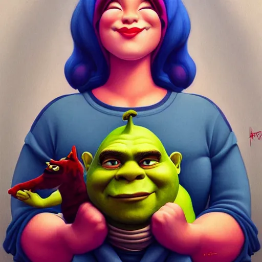 Image similar to lofi portrait of shrek, pixar style, by tristan eaton stanley artgerm and tom bagshaw.