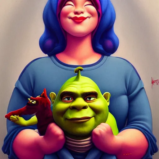 Prompt: lofi portrait of shrek, pixar style, by tristan eaton stanley artgerm and tom bagshaw.