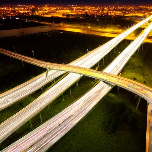 Image similar to highway bridge at night, areal view