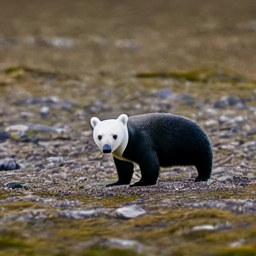 Image similar to hyperrealistic photo of pingu in real life, arctic wildlife photographer's picture, extremely detailed, impressive shading, polar bears in the beakground