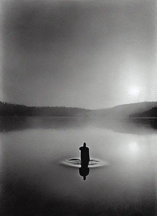 Prompt: “semitranslucent smiling frog vertically hovering over misty lake waters in jesus christ pose, low angle, long cinematic shot by Andrei Tarkovsky, paranormal, eerie, mystical”