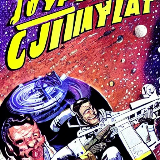 Prompt: space opera gunfight, in the style of feldstein, johnny craig, wally wood, and jack davis