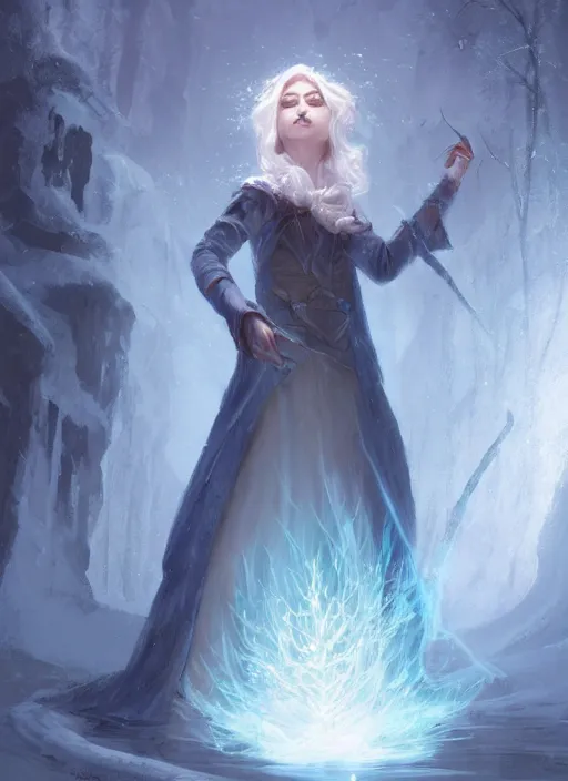 Image similar to a mage casting a frost spell by charlie bowater and john howe and vladimir volegov