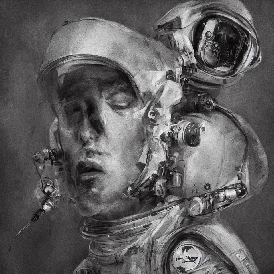 Image similar to portrait of a astronaut wearing head phones by ben templesmith, cinematic, epic composition, hd, digital painting, digital art, masterpiece, award - winning