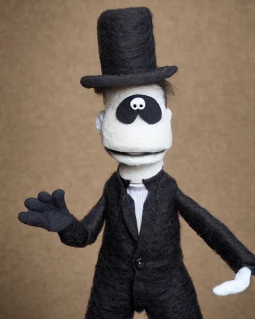 Image similar to the undertaker as a muppet. highly detailed felt. hyper real photo. 4 k.