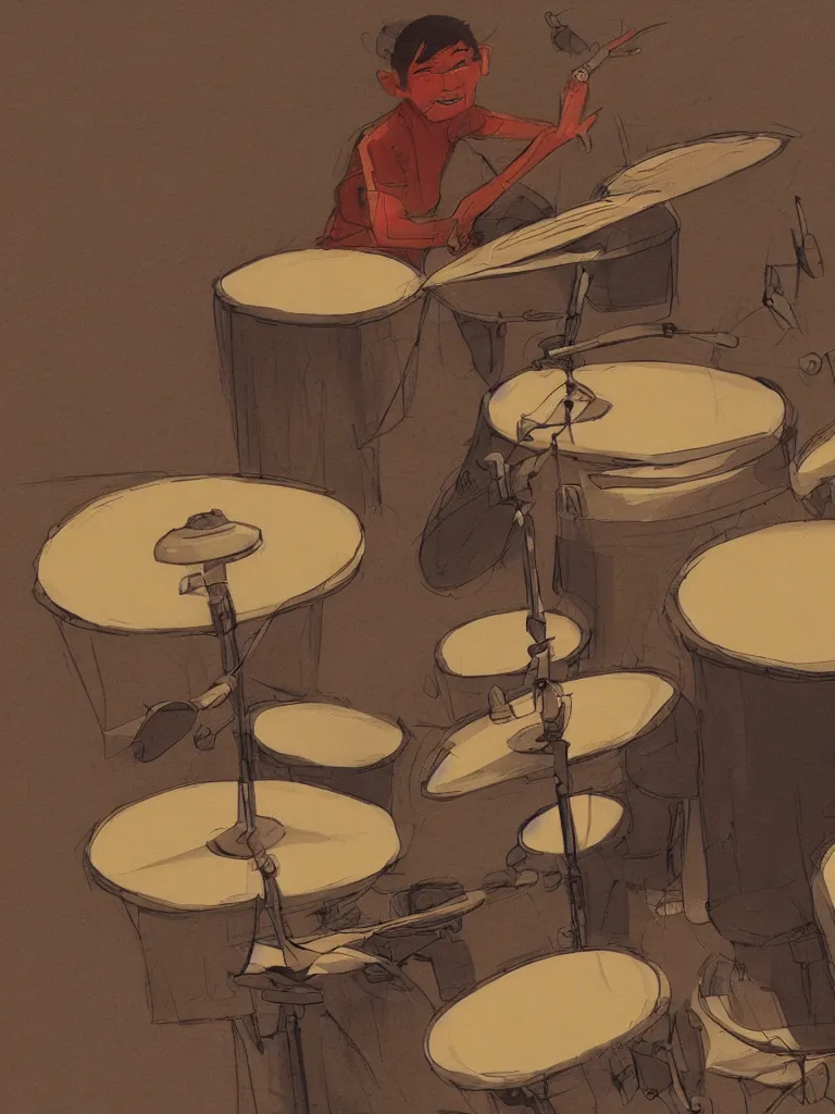 Image similar to playing the drums by disney concept artists, blunt borders, rule of thirds