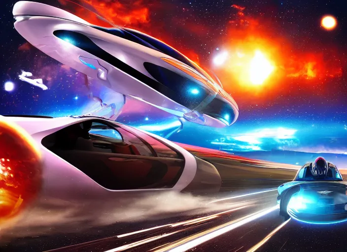 Image similar to inter dimensional sci - fi mach - five speed racer far future, travelling across the stars, cosmos, galaxy, 8 k