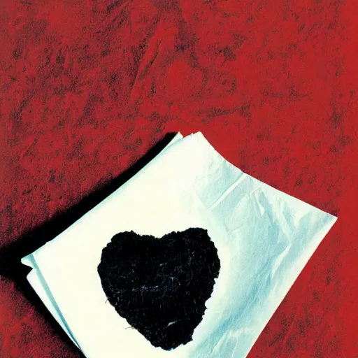 Image similar to A crumpled and burnt napkin in the shape of a heart, floating over a woman, by Lucien Clergue