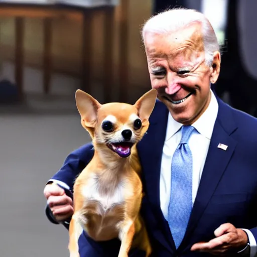 Prompt: chihuahua chasing joe biden, joe biden running and scared for his life, dramatic scene