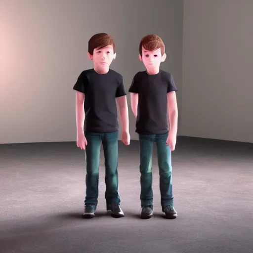 Prompt: full body unreal engine 5 render of two boys, highly detailed faces