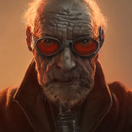 Prompt: Ultrarealistic illustration old man cyborg, cyberpunk, sci-fi fantasy,intricate,elegant,highly detailed, digital painting, artstation, concept art