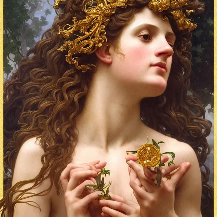Prompt: neoclassical portrait of gaea goddess with thin gold tendrils, intricate, elegant, highly detailed, wonderful symmetrical expressive eyes, sweet, digital painting, artstation, concept art, smooth, sharp focus, illustration, art by artgerm and greg rutkowski and alphonse mucha and william - adolphe bouguereau - meredit frampton
