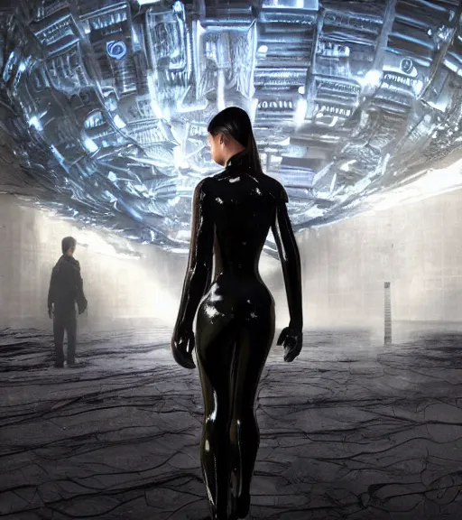 Prompt: gantz suit, tarkovsky greatest scene, aura of the ancient destroyed majestic tower of babylon, woman in gantz suit, futuristic cyber clothing, transparent puffer jacket, hyperealistic, blockchain, cyber world, ambient lighting, concept art, intricate, hyper detailed, smooth, dynamic volumetric lighting, octane, ray trace, cinematic, high quality, cgsociety