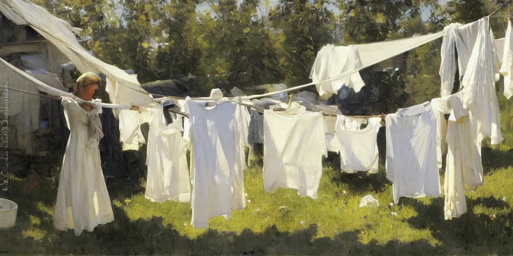 Image similar to laundry line in the sun, jeremy lipking, anders zorn, krøyer