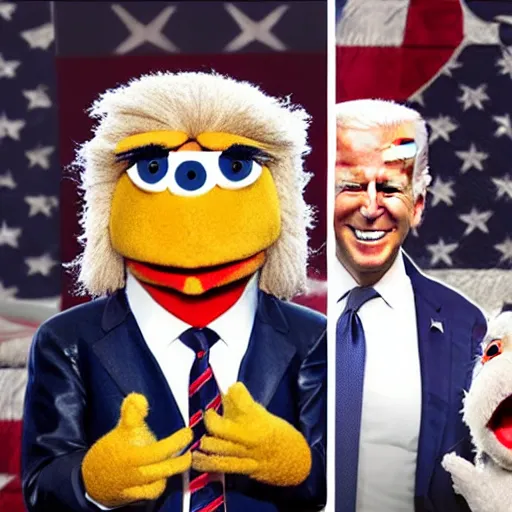 Prompt: donald trump and joe biden as muppets