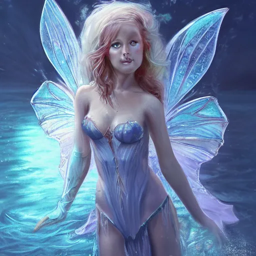 Prompt: water fairy, fully clothed, fantasy, closeup, art, illustration, fantasy art, trending on artstation, masterpiece