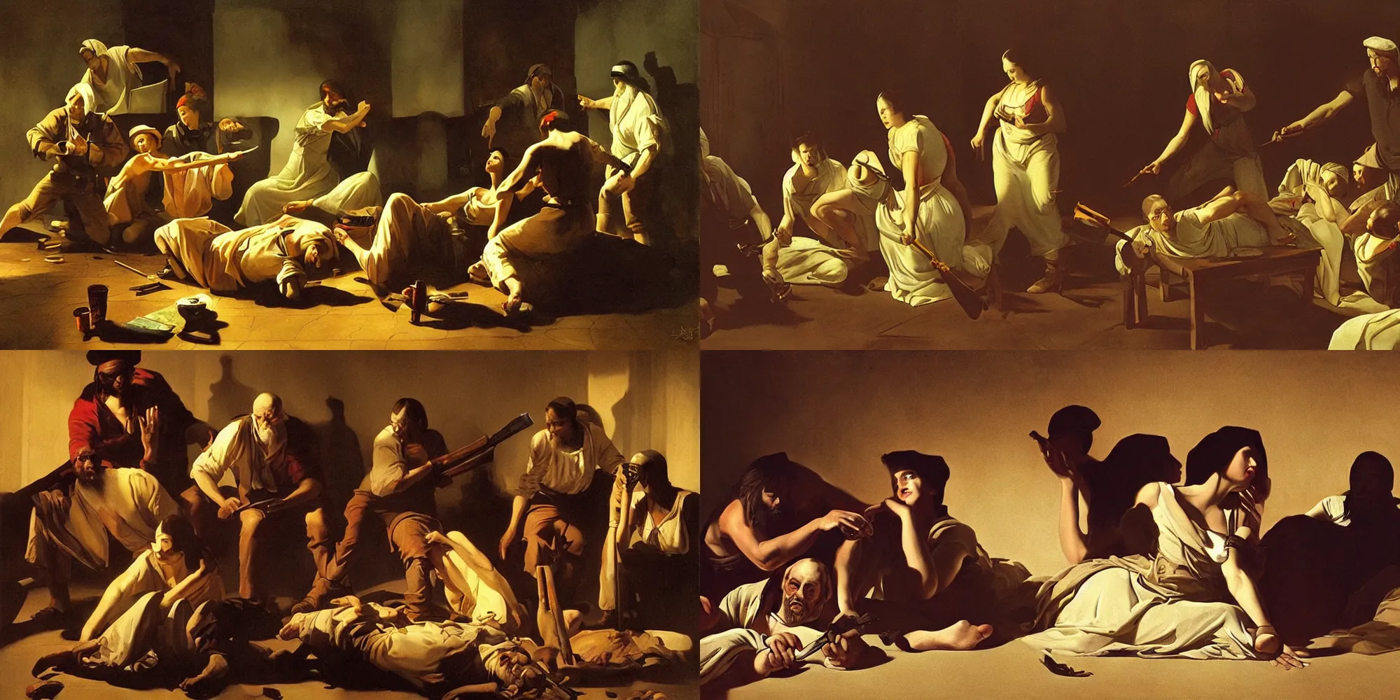 Prompt: Left 4 Dead, painted by Georges de la Tour