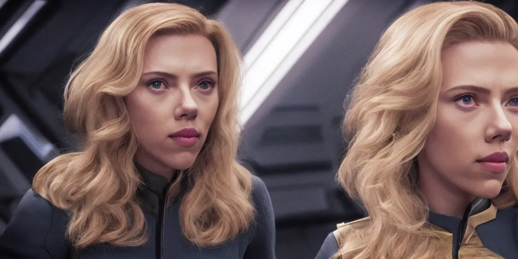 Prompt: Scarlett Johansson is the captain of the starship Enterprise in the next Star Trek movie