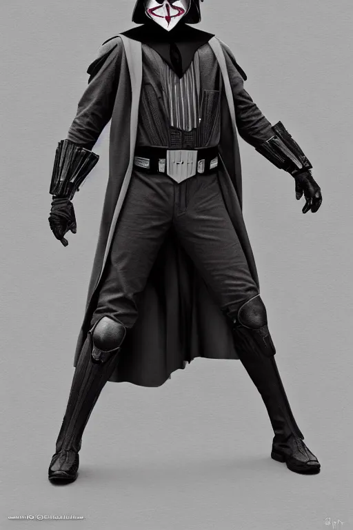 Image similar to Joker wearing vader's armor, full character, artstation, highly detailed, highly realistic