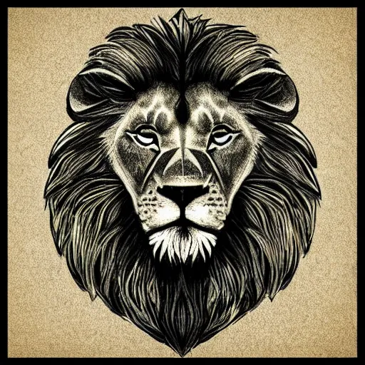 Prompt: lion icon, dieselpunk, symmetric, pencil sketch