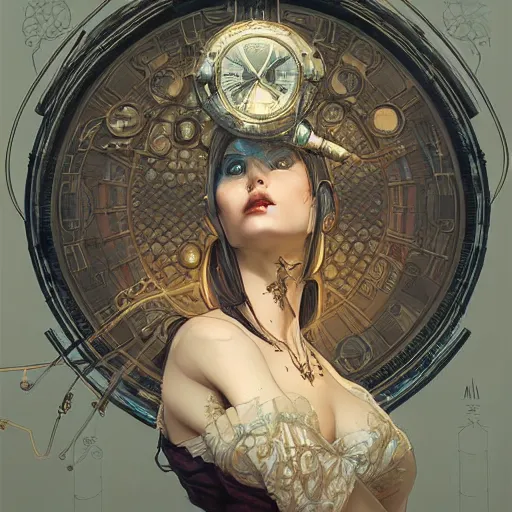 Image similar to woman, steampunk, intricate, elegant, highly detailed, digital painting, artstation, concept art, smooth, sharp focus, illustration, art by artgerm and greg rutkowski and alphonse mucha