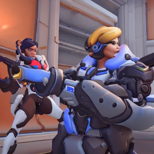 Image similar to Screenshot of Overwatch with Bogdanoff