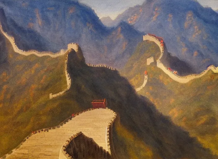 Image similar to the great chinese wall in the style of hudson river school of art, oil on canvas