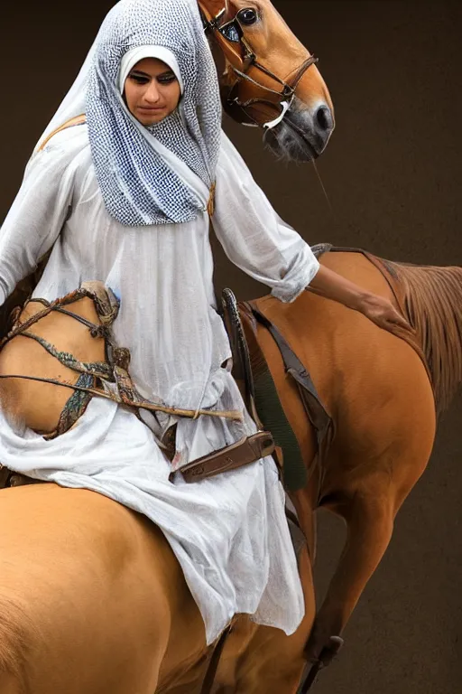 Prompt: hyperrealistic portrait from middle eastern burqa woman riding horse, with riffle in her chest, super highly detail, accurate boroque, without duplication content, white border frame, medium close up shot, justify content center, symmetrical, incrinate, cinematic, dust, award winning photos, vogue, shadow effect, luminate, sharp focus, realistic human